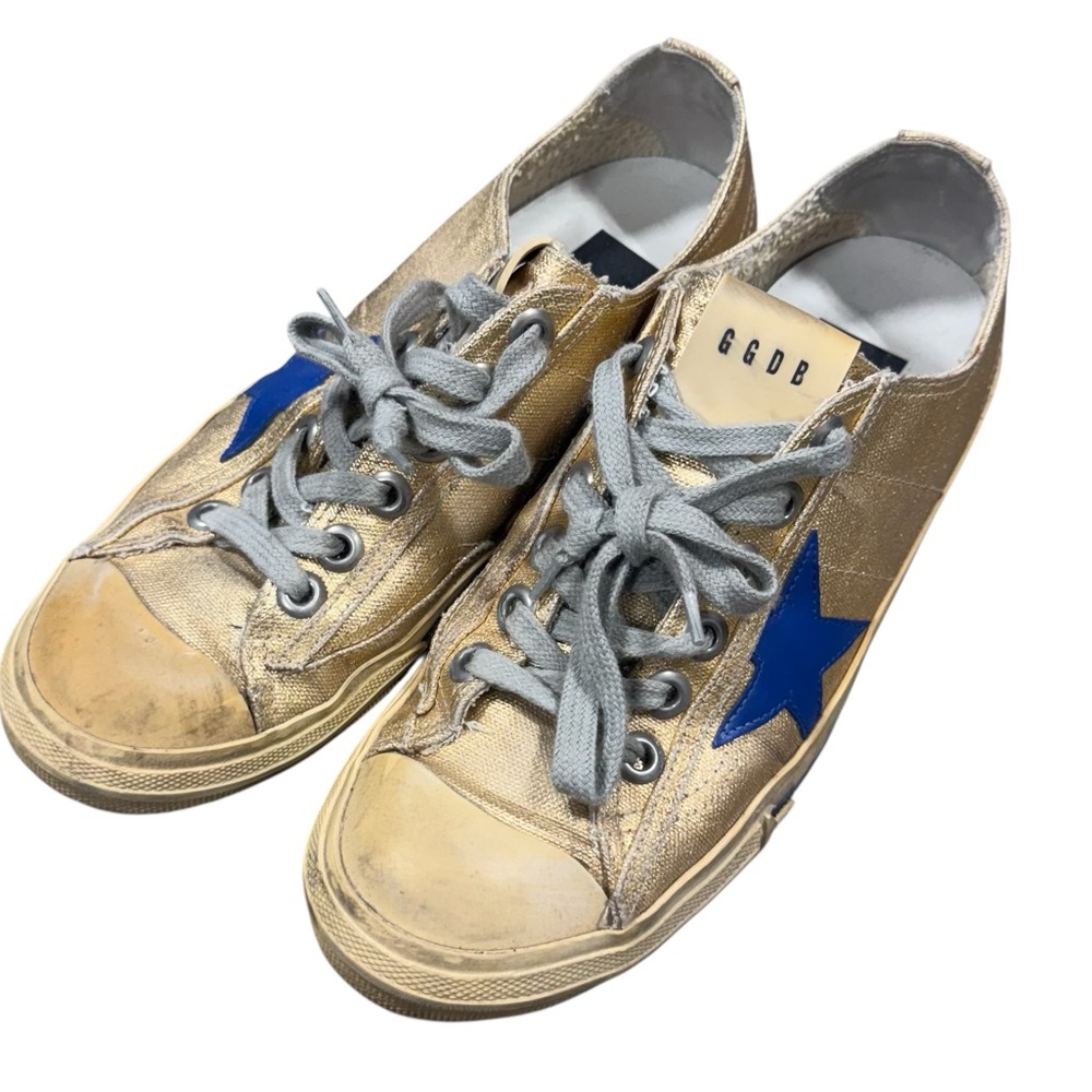 Authentic VStar2 Golden Goose Women’s Gold Sneakers with Blue Stars, Size 8 - Picture 4 of 8